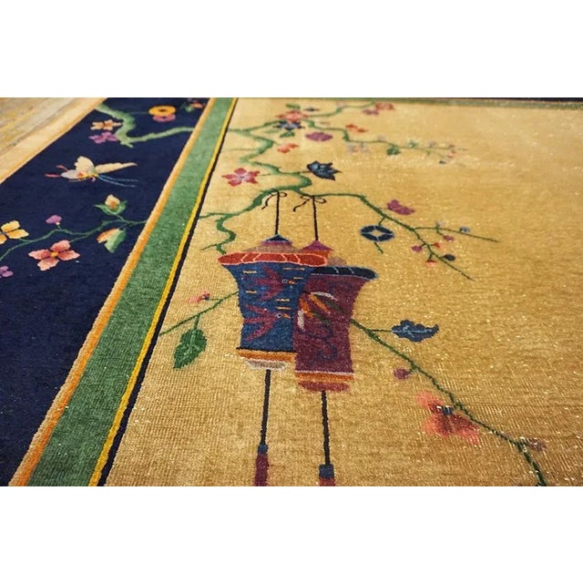 1920s Beige Open Field Vase Antique Chinese Art Deco Carpet 9' X 11'6" Knotted Wool Rug For Sale - Image 12 of 13