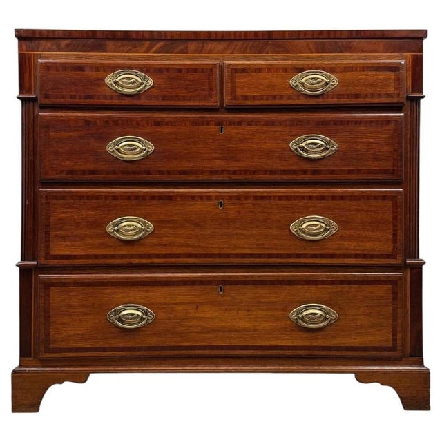 18th Century English Georgian Inlaid and Crossbanded Oak Chest of Drawers For Sale - Image 12 of 12