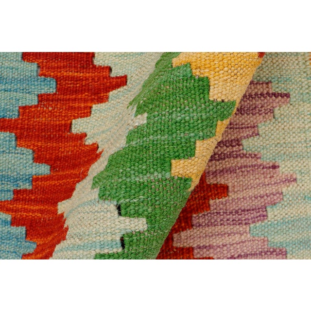 Textile Abstract Turkish Kilim Rust Blue Hand-Woven Wool Rug For Sale - Image 7 of 9