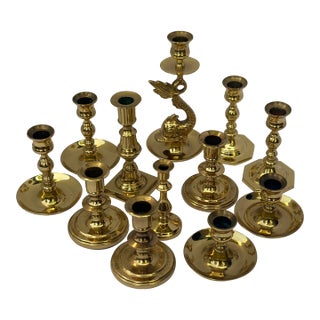Collection of 12 Signed Baldwin Solid Brass Candlestick Candle Holders For Sale