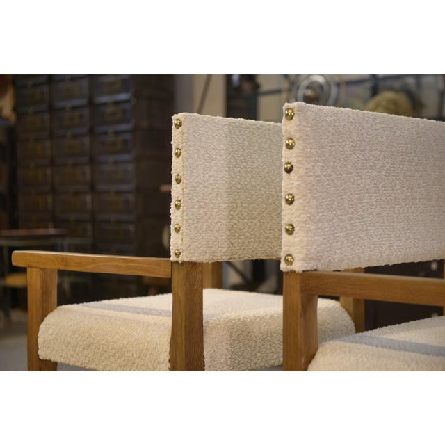 Brutalist Armchairs in Oak and Ecru Boucle Fabric, 1950s, Set of 2 For Sale - Image 12 of 14