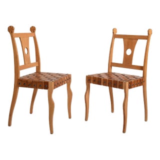 Etruscan Oak and Leather Chairs, 1970s., Set of 2 For Sale