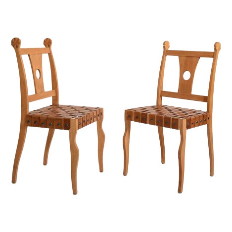 Etruscan Oak and Leather Chairs, 1970s., Set of 2 For Sale