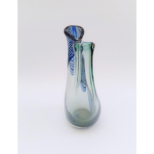 2-Mouthed Murano Glass Vase with Blue Cane Decor, 1970s For Sale - Image 6 of 13
