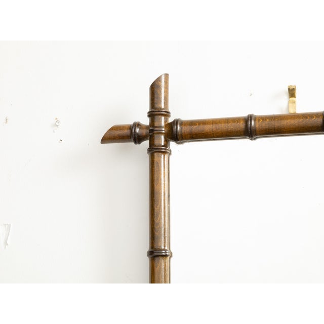 French 1920s Rectangular Faux Bamboo Walnut Mirror with Brown Patina For Sale - Image 4 of 7