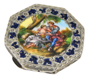 Silver Pill Box with Romantic Figure Engraving