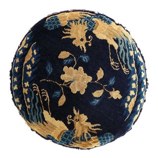 Early 20th Century Navy Blue Chinese Art Deco Pouf For Sale