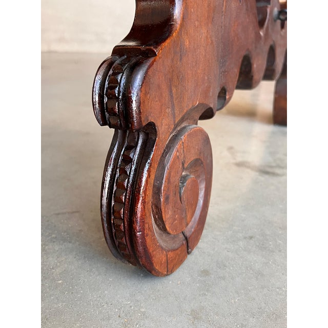 Wood 18th Dining or Console Table of Walnut with Lyre Legs and Heavy Top, Spain For Sale - Image 7 of 18