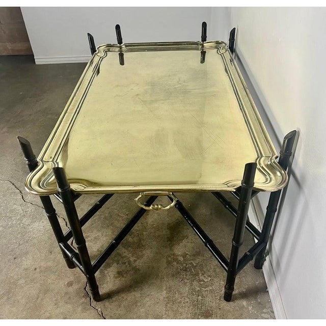 Antique Brass Tray Table on Black Chinoiserie Base, 20th Century For Sale - Image 13 of 18