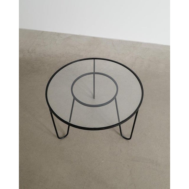 Round French Mid-Century Bellevue Side Coffee Table in Glass and Black Metal by Mathieu Matègot, 1950s For Sale - Image 3 of 7