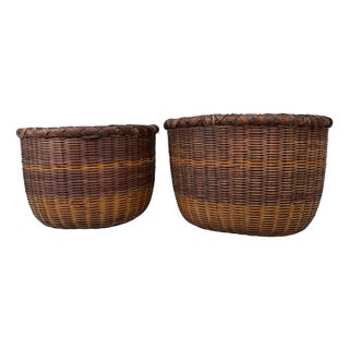 Vintage Japanese Bamboo Baskets, 1960s, Set of 2 For Sale