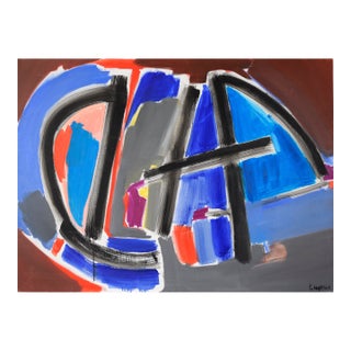 Gestural Abstract Composition With Orange and Blue by Ellis Hopkins For Sale