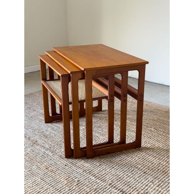 Teak Nest of Tables with Rattan Shelf by Johannes Andersen for Silkeborg, 1960s, Set of 3 For Sale - Image 14 of 17