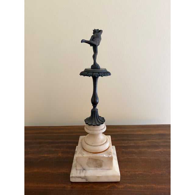 Metal Grand Tour Style Bronze Figural Sculpture on Marble Pedestal, Neoclassical Dancer For Sale - Image 7 of 11