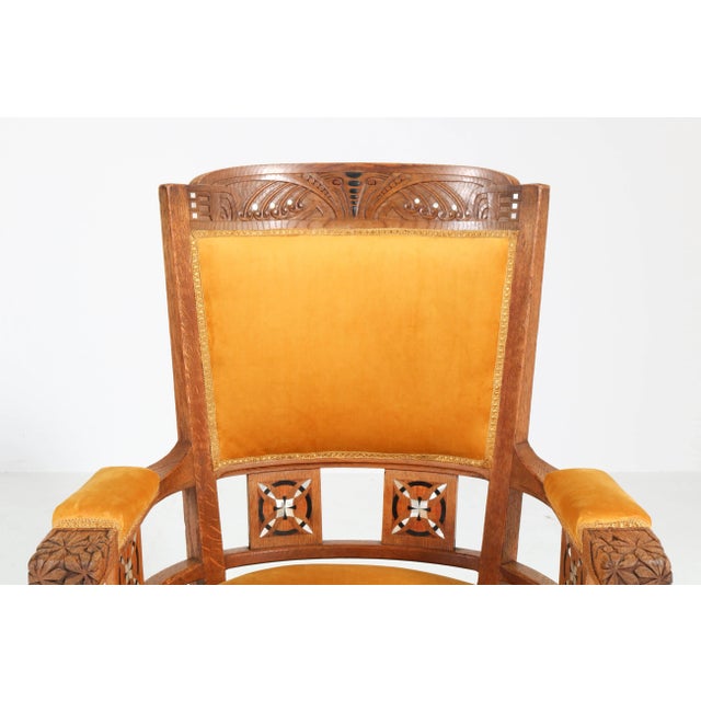 Set of Antique Art Nouveau Oak Armchairs from H.F. Jansen & Zonen Hofleverancier For Sale - Image 6 of 10