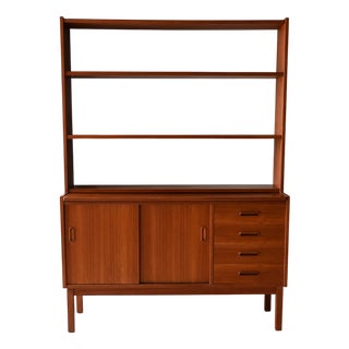 Vintage Scandinavian Teak Bookcase with Retractable Desk, 1960s For Sale