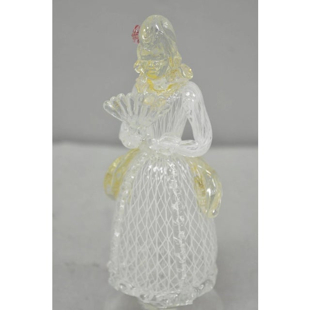 Transparent Vintage Italian Murano Latticino & Gold Leaf Art Glass Male & Female Figure Pair For Sale - Image 8 of 11