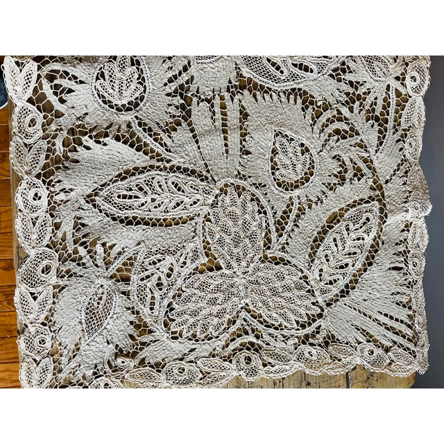 Antique Museum Battenburg Lace Tablecloth Runner For Sale - Image 9 of 13