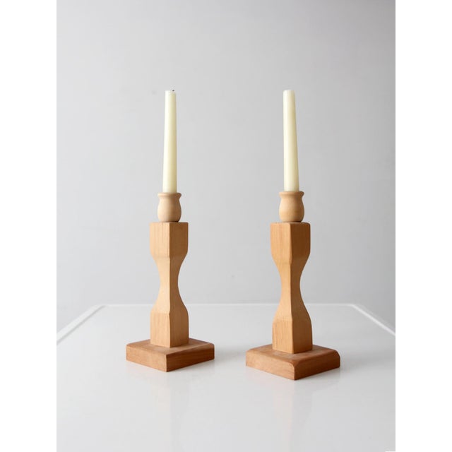 Pair of Vintage Handmade Wooden Candlesticks For Sale - Image 4 of 11