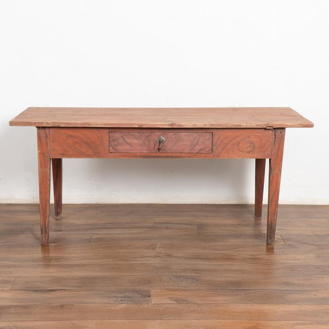 Folk Art 19th Century Original Red Painted Swedish Pine Farm Table Console For Sale - Image 3 of 15