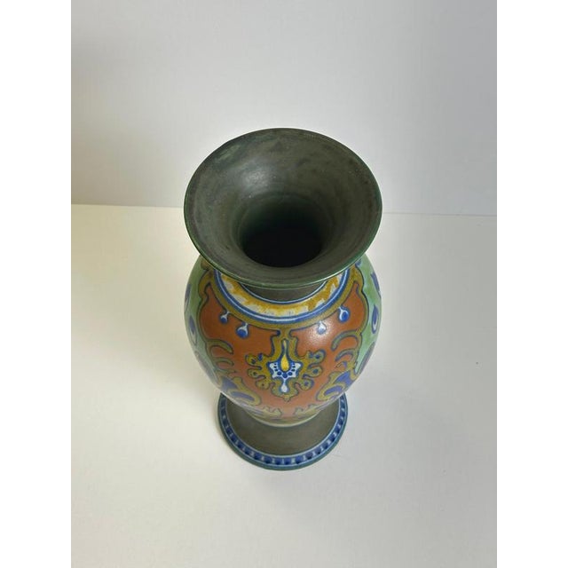 Ceramic Dutch Rhodian Style Gouda Ceramic Vase attributed to Zuid, Netherlands, 1921 For Sale - Image 7 of 10