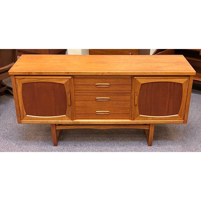 European Mid Century Modern Teak Credenza c.1960 Center Bank of Drawers - End Cabinet Space with Interior Shelves Quality...