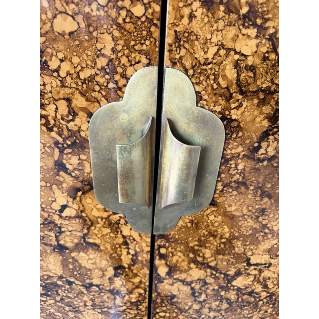 Brown Mid Century Hollywood Regency Faux Tortoiseshell Cabinet For Sale - Image 8 of 18