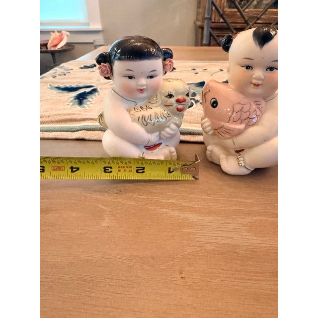Vintage Chinese Porcelain Figurines of Baby Boy and Baby Girl For Sale - Image 10 of 11