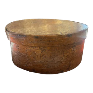 Early 19c Antique Pennsylvania Dutch Bentwood Box With Incised Decoration Great Patina
