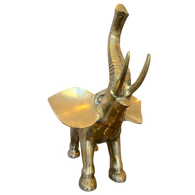 Chinoiserie Vintage 1970s Large Solid Brass Elephant Sculpture — Hollywood Regency Statement Piece For Sale - Image 3 of 11
