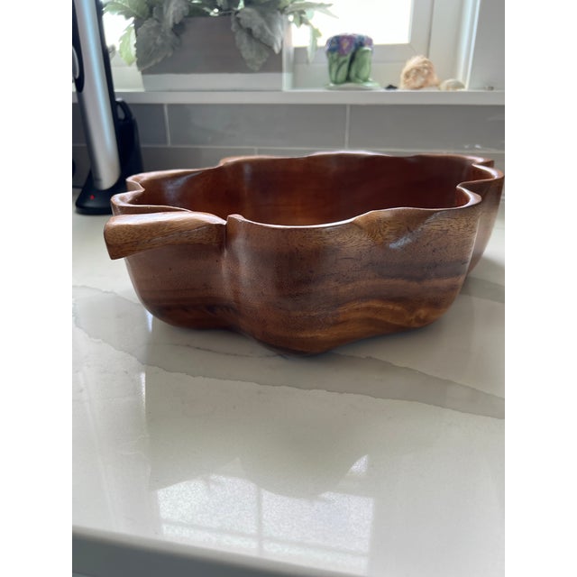 Wood Mid Century Monkey Pod Wood Hawaiian Leaf Shaped Bowl For Sale - Image 7 of 9