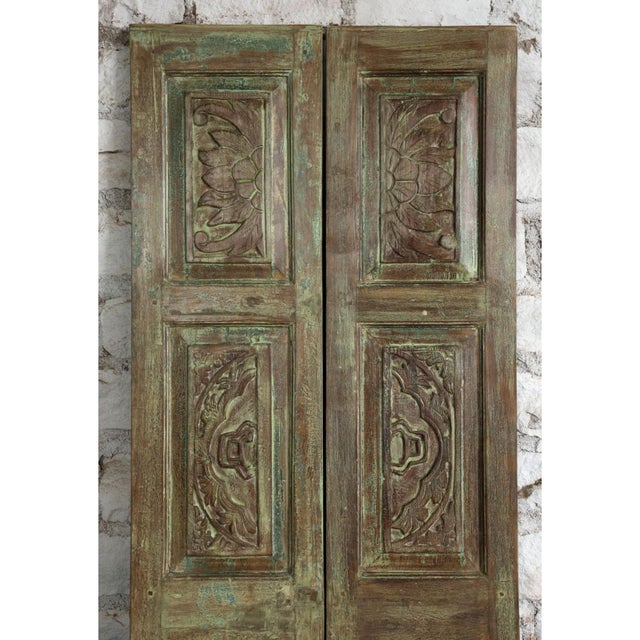 Vintage Carved Double Doors Floral Carved Hinged or Barn Doors 80x32 For Sale - Image 4 of 5