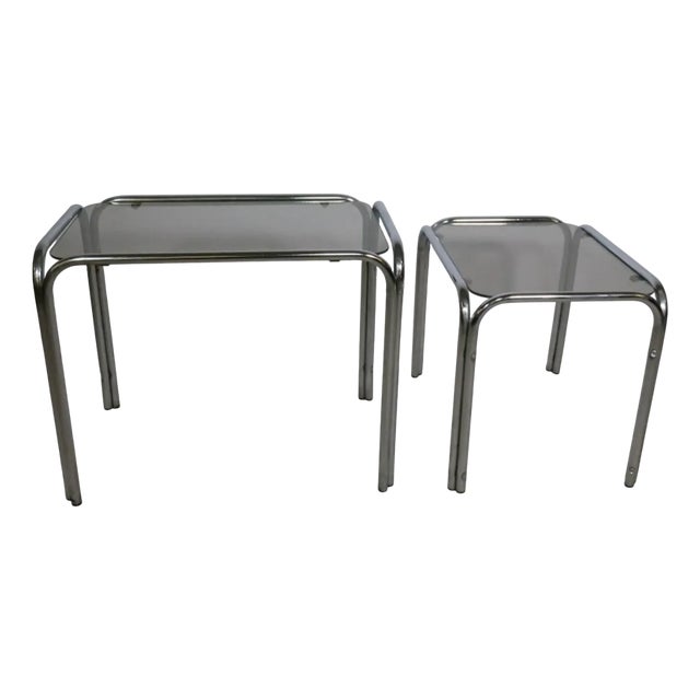 Mid-Century Chrome and Glass Nesting Tables, 1970s, Set of 2 For Sale