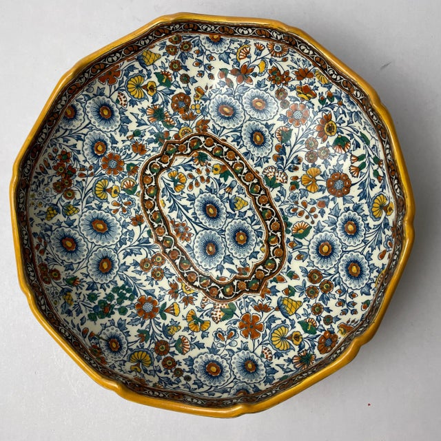 Superb fruit bowl in Gien earthenware, signature paisley decoration on the back. This piece has an attribution mark, I am...