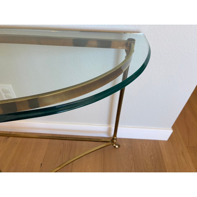 Vintage Italian Brass and Glass Demi-Lune Console Table For Sale - Image 11 of 18