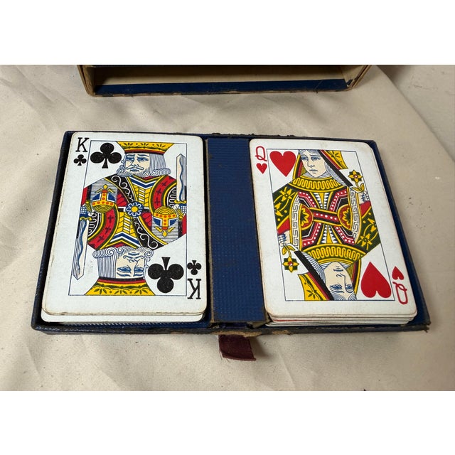 Vintage Blue Chips Renfield Bakelite Gambling Gaming Poker Chip Playing Card Set For Sale In New York - Image 6 of 9