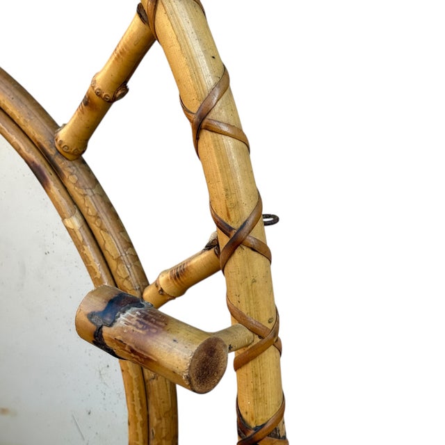 Vintage French Rotin Coat Rack Mirror, 1960s For Sale - Image 12 of 13