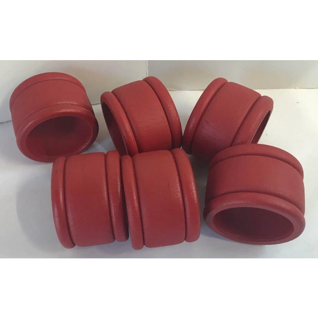 Mid 20th Century Vintage Red Wooden Napkin Rings - Set of 6 For Sale - Image 5 of 6