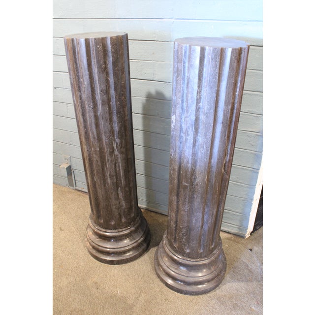 1950s Pair of Dark Gray Marble Pedestals For Sale - Image 5 of 6