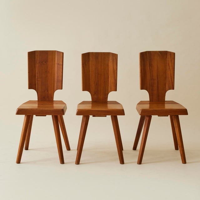 Mid-Century Modern Pierre Chapo "S28" Solid Wood Elm Dining Chairs for Atelier Pierre Chapo, Set of 6, 1960's For Sale - Image 3 of 11