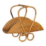 1960s Italian Rattan Magazine Rack For Sale