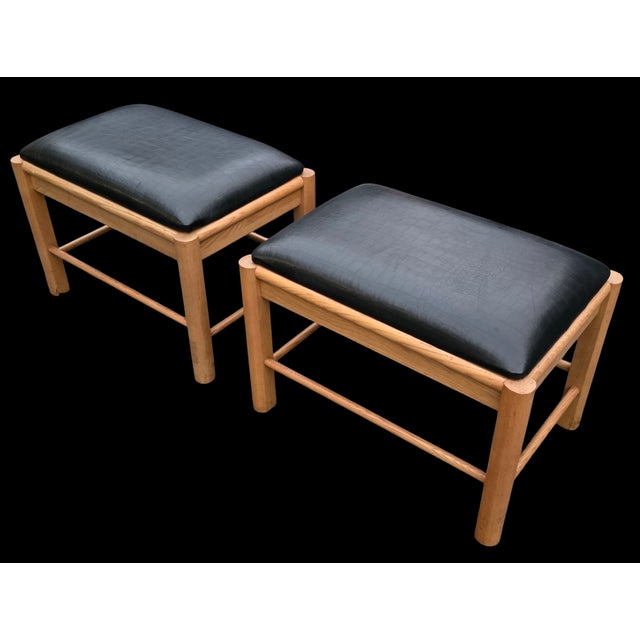Mid-Century Modern Thomasville Wood and Leather Country Footstools For Sale - Image 3 of 7