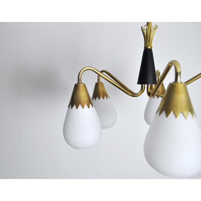 Scandinavian Ceiling Lamp in Brass and Opaline Glass, 1950s For Sale - Image 6 of 14