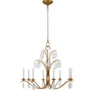 Chapman & Myers By Visual Comfort Studio Shannon 8-Light Large Chandelier in Antique Gild with Textured Crystal Drop Glass For Sale