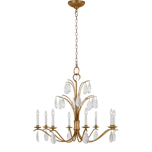 Chapman & Myers By Visual Comfort Studio Shannon 8-Light Large Chandelier in Antique Gild with Textured Crystal Drop Glass For Sale