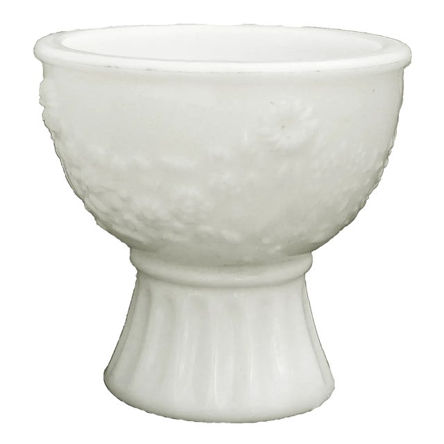 Two mid-century milk glass / opaline vessels -- a lovely addition to any collection. This form is referred to as "pedestal...