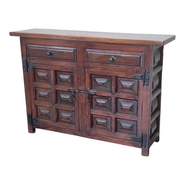 20th Century Narrow Catalan Spanish Baroque Dark Walnut Credenza or Buffet For Sale