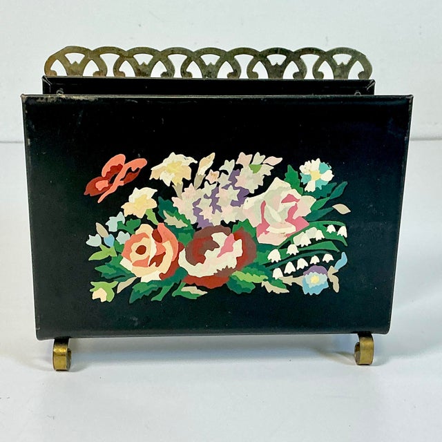 Black 1970s Vintage Boho Chic Hand Painted Tole Metal Letter Holder. For Sale - Image 8 of 9