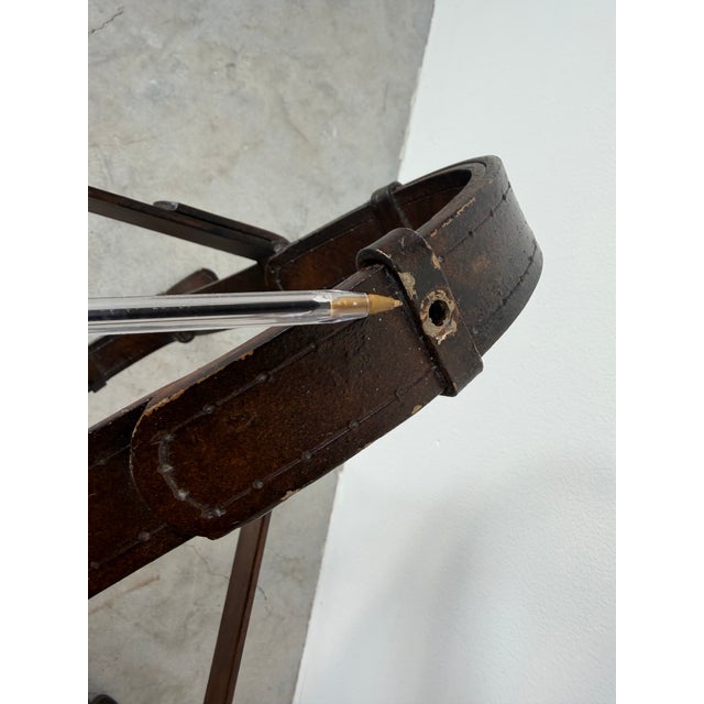 Jacques Adnet / Hermès Style Trompe L’Oeil Faux Leather Strap Side Table With Glass Top For Sale - Image 11 of 12