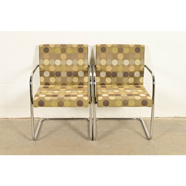 Mid-Century Modern Mies Van Der Rohe Brno Style Mid-Century Modern Chrome Tubular Cantilever Club Chairs, Pair For Sale - Image 3 of 13